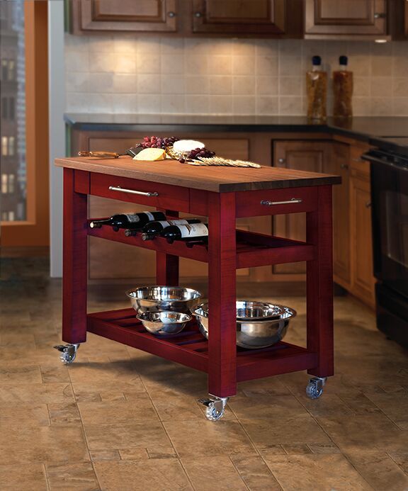 Metro Mobile Kitchen Island Red Stain w/ Walnut Top – Martin's