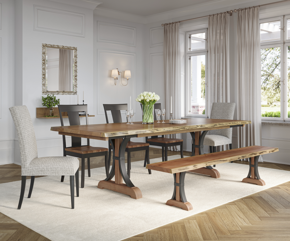 Amish Crafted Solid Wood Rustic Walnut Live Edge Buckle Base Dining Gr ...