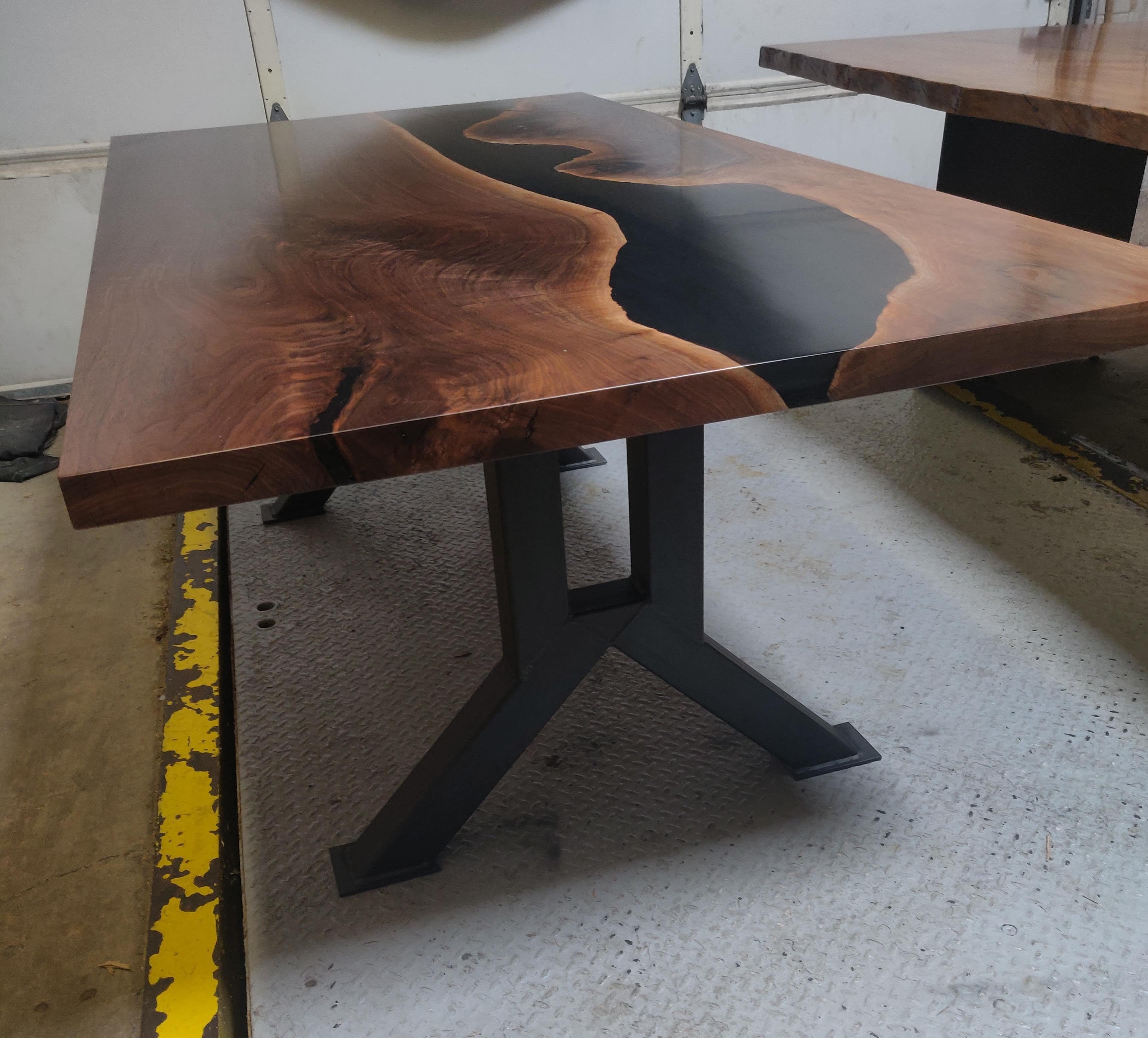 Available Stock - Straight Edge Walnut River Dining Table - Yukon Stee ...